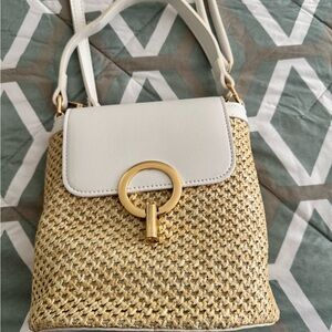 Chic White and Tan Woven Bag